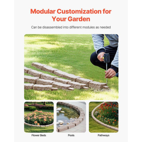 Faux Stone Landscape Edging, 46.4 x 2.2 in Realistic Lawn Edging, Flexible Brick-Sized Garden Edging Border with Anchoring Spikes, Fade-Resistant Yard Edging for Driveways Walkway Brown
