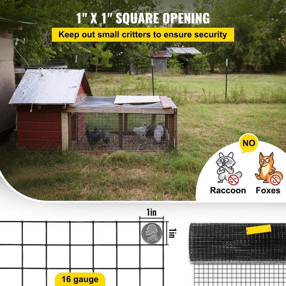 Hardware Cloth, 24\" x50\' & 1\"x1\" Mesh Size, Galvanized Steel Vinyl Coated 16 Gauge Welded Wire with A Cutting Plier & A Pair of Fabric Gloves, for Garden Fencing & Pet Enclosures, Black