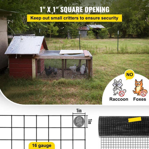 Hardware Cloth, 24\" x50\' & 1\"x1\" Mesh Size, Galvanized Steel Vinyl Coated 16 Gauge Welded Wire with A Cutting Plier & A Pair of Fabric Gloves, for Garden Fencing & Pet Enclosures, Black