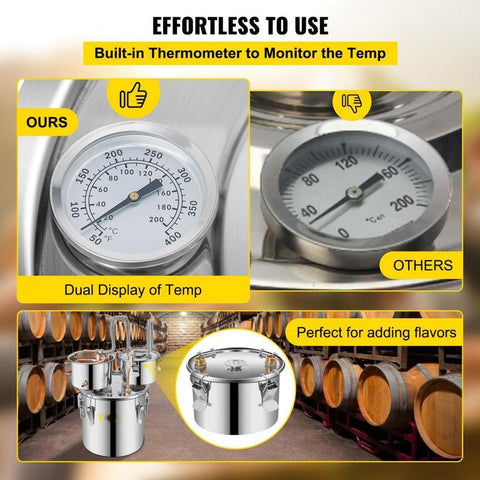 Moonshine Still Distiller 3Gal 12L Stainless Steel Water Distiller Copper Tube with Circulating Pump Home Brewing Kit Build-in Thermometer for DIY Whisky Wine Brandy Spirits