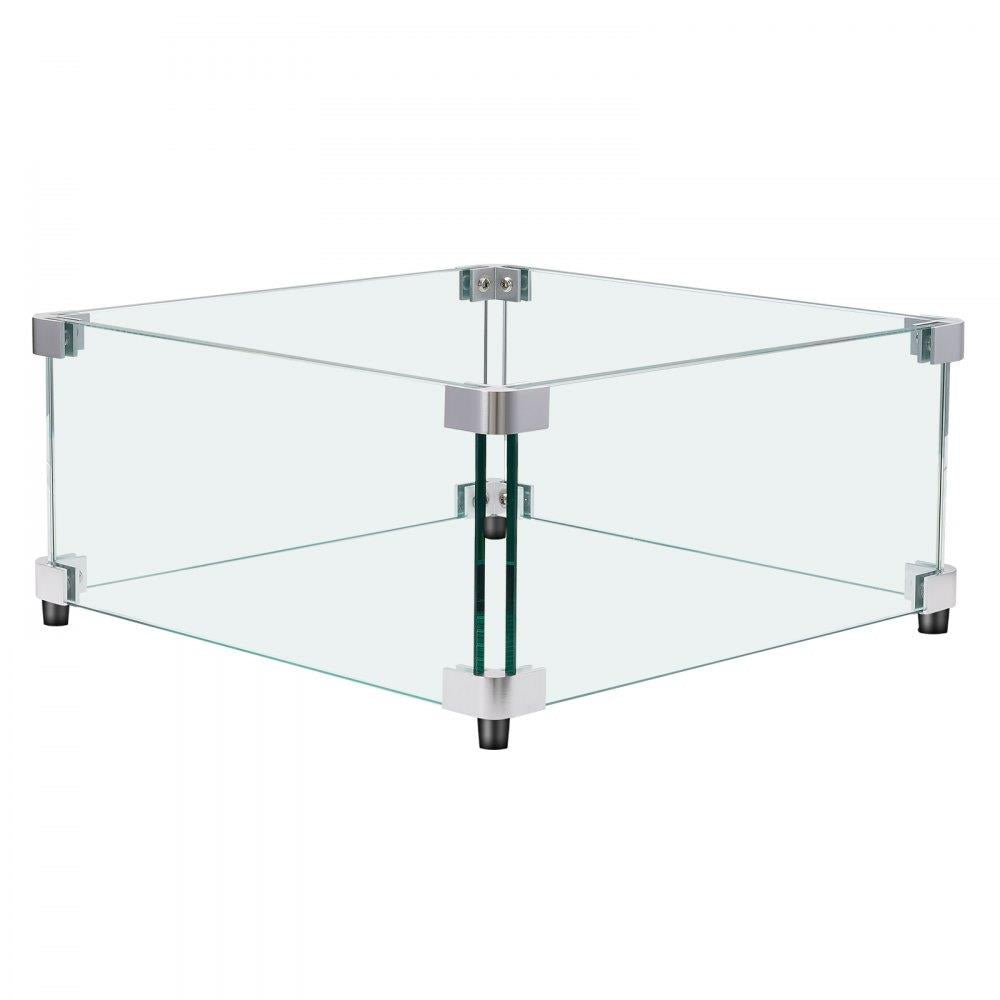 Gas Fire Pit Wind Guard for Square Fire Table, 19 x 19 x 7.5 inch Clear Tempered Wind Guard for Firepits, 0.31 inch Thick Square Glass Shield, Glass Panel with Hard Corner Bracket & Feet