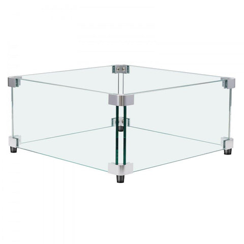 Gas Fire Pit Wind Guard for Square Fire Table, 19 x 19 x 7.5 inch Clear Tempered Wind Guard for Firepits, 0.31 inch Thick Square Glass Shield, Glass Panel with Hard Corner Bracket & Feet