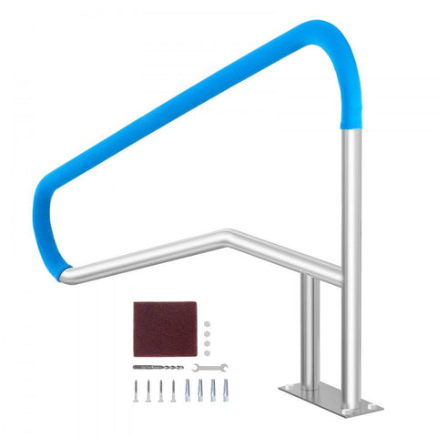 Pool Handrail 54 x 36 inch Stainless Steel Railing with Base Plate for Indoor and Outdoor Pools Safety Deck Railing Rust Proof Grab Bar with Grip Cover and Accessories for Spas