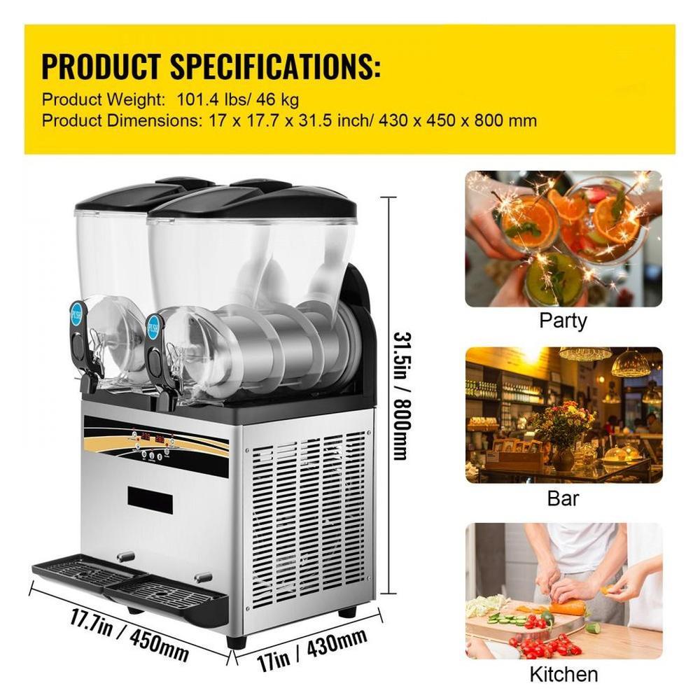 Margarita Machine, 15Lx2 Tank Commercial Slushy Machine, Slushie Machine 1000W, Commercial Margarita Maker, Smoothie Frozen Drink Maker for Supermarkets Cafes Restaurants Bars Home Use