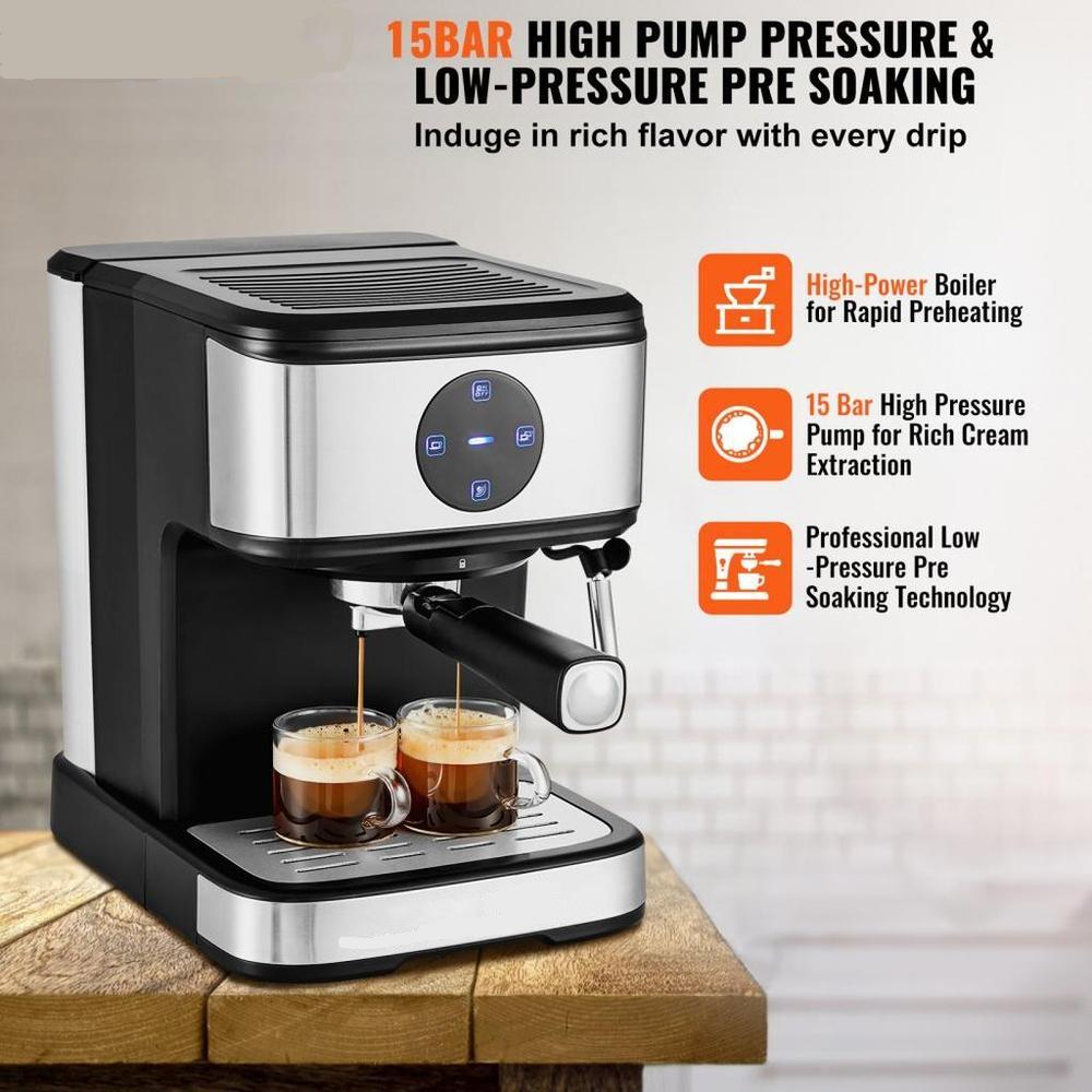 Espresso Machine, 15 Bar Coffee and Espresso Maker with Milk Frother Steam Wand, Professional Semi-Automatic Cappuccino Latte Machine with Touch Screen & Removable Water Tank, NTC Control System