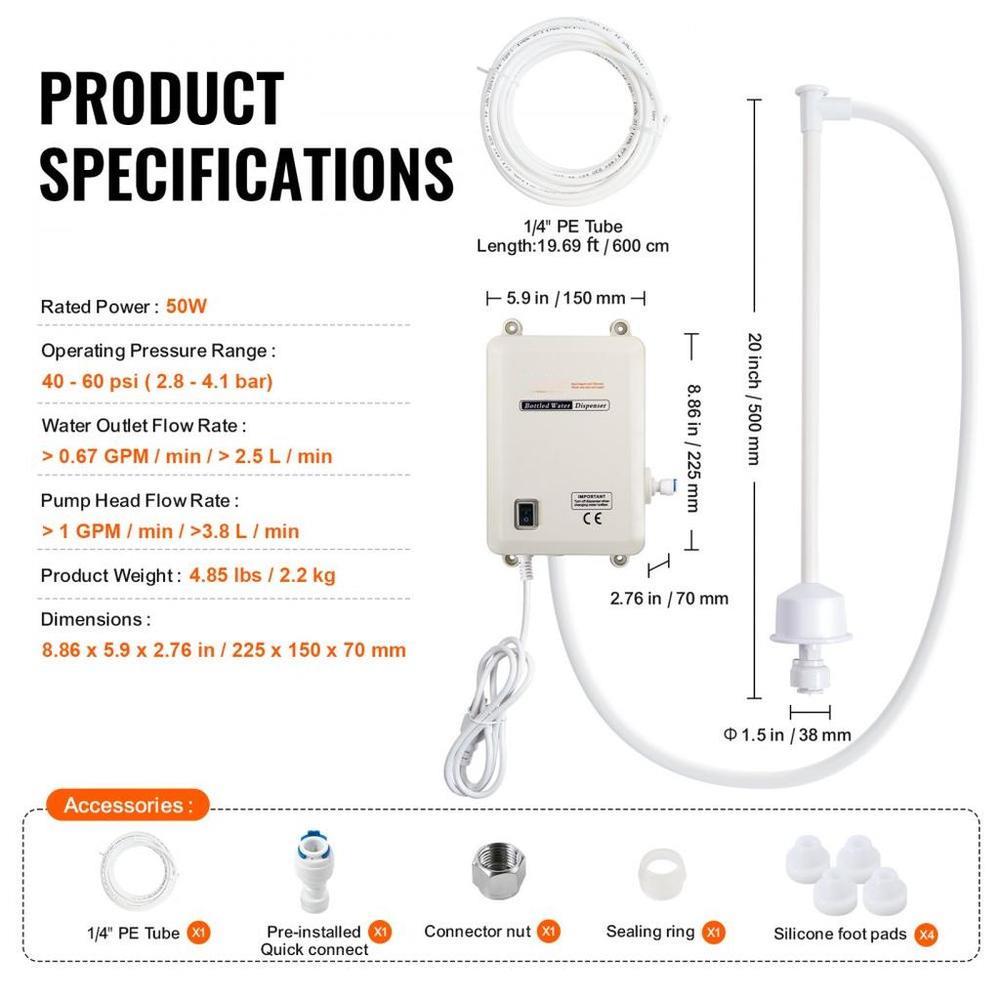 Water Pump System for 5 Gallon Bottles, Automatic Electric Dispenser, Single Inlet, Suitable for Coffee/Tea Appliances, Fridges, Ice Machines