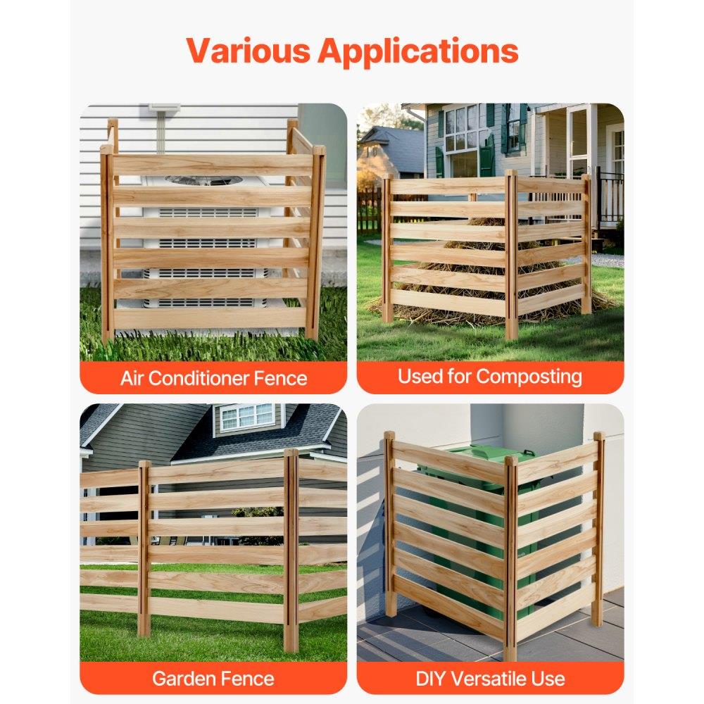 Wood Privacy Fence 3 Panels Slatted Air Conditioner Cover 36 x 36 in