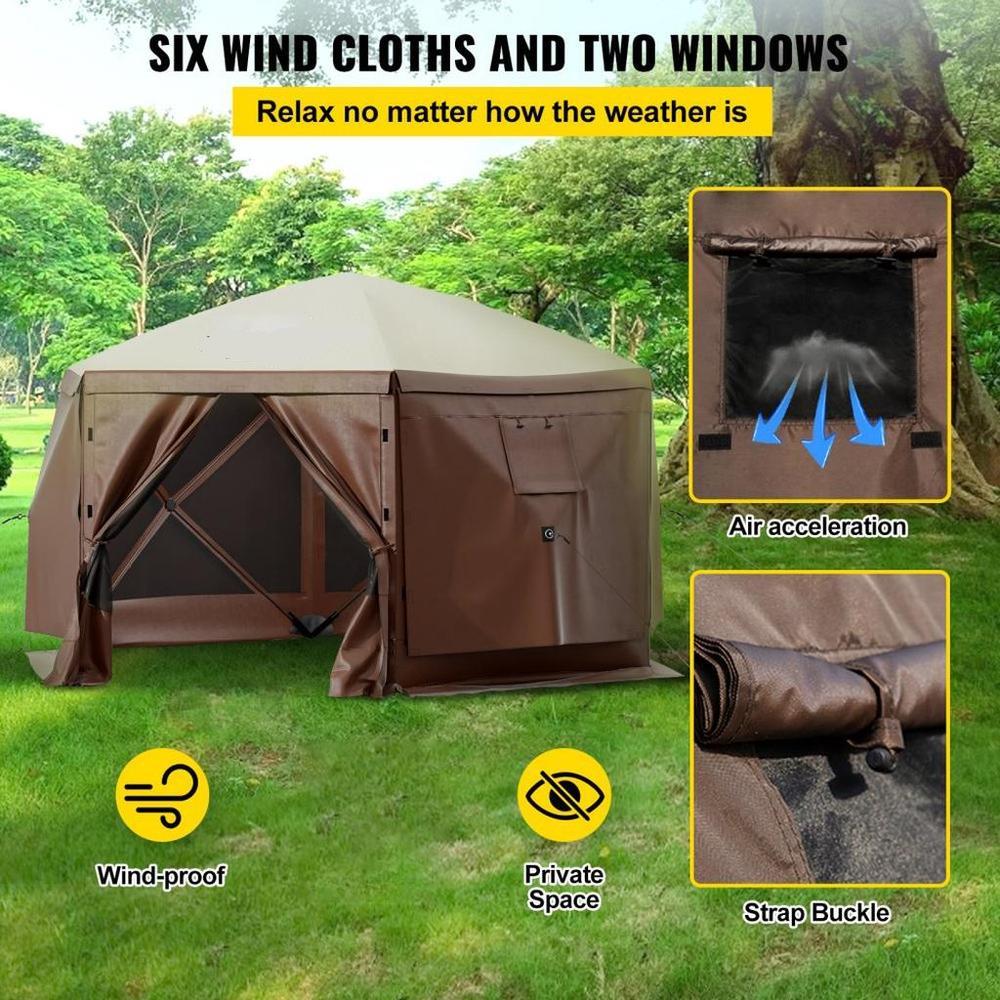 Gazebo Screen Tent, 12 x 12 ft, 6 Sided Pop-up Camping Canopy Shelter Tent with Mesh Windows, Portable Carry Bag, Ground Stakes, Large Shade Tents for Outdoor Camping, Lawn and Backyard