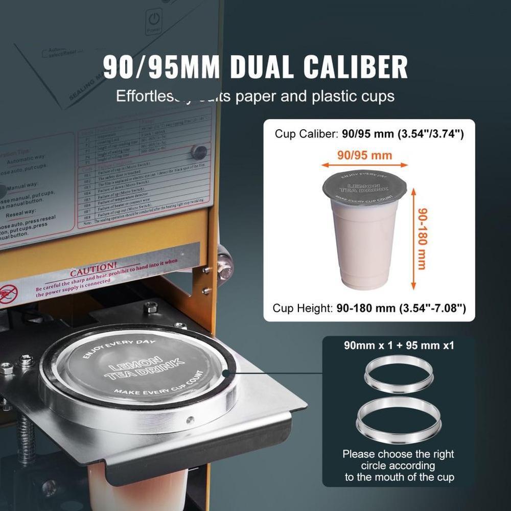 Fully Automatic Cup Sealing Machine, 500-650 Cups/H, Cup Sealer Machine for 180 mm Tall & 90/95 mm Cup, Electric Boba Tea Sealer with Digital Control LCD Panel for Bubble Milk Tea Coffee, Gold