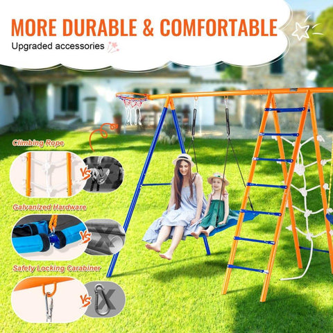 Swing Sets for Backyard 6 in 1 Swing Set 440lbs Capacity Metal Swingset