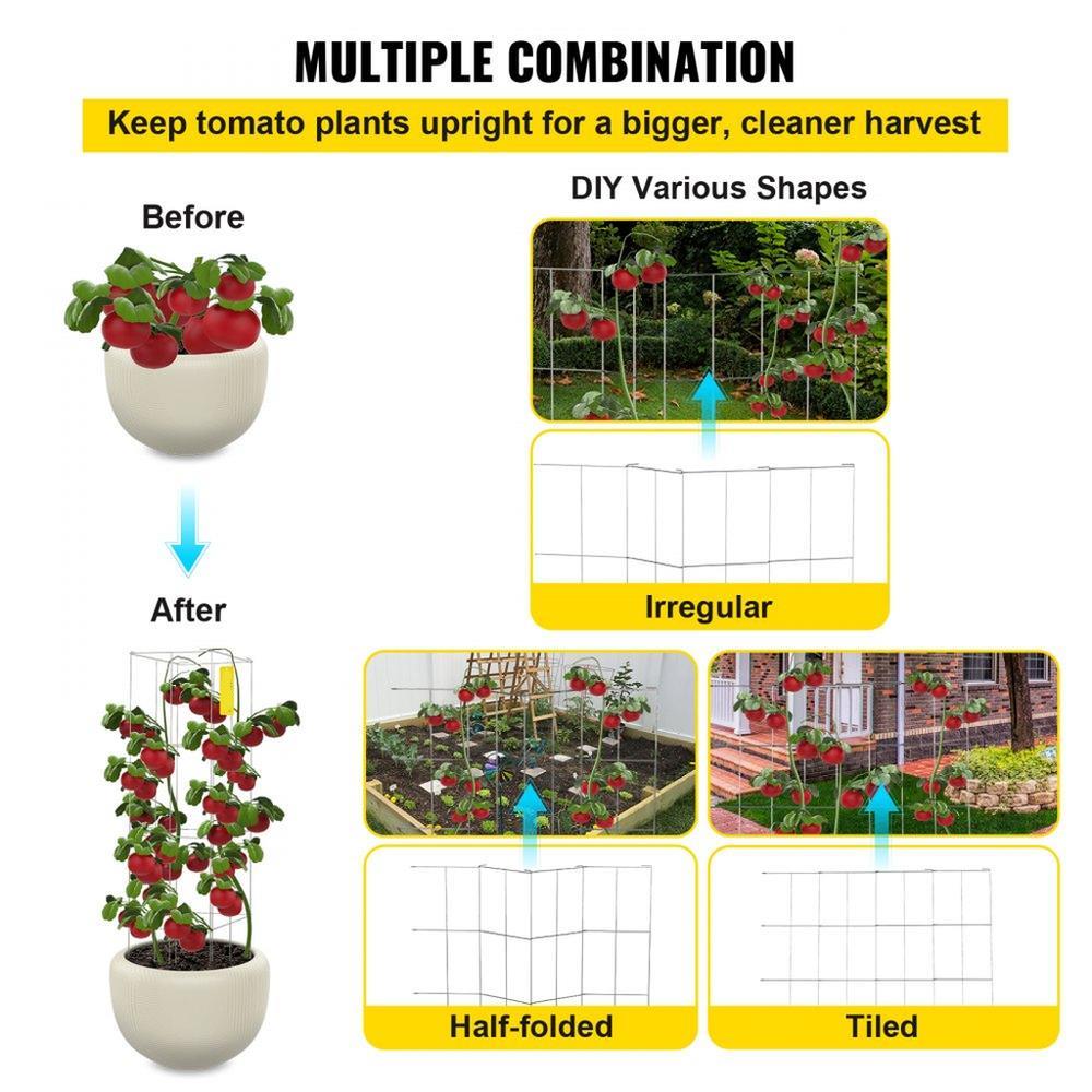 Tomato Cages, 11.8" x 11.8" x 46.1", 10 Packs Square Plant Support Cages, Silver PVC-Coated Steel Tomato Towers for Climbing Vegetables, Plants, Flowers, Fruits