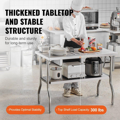 Commercial Worktable Workstation 48 x 24 Inch Folding Commercial Prep Table, Heavy-duty Stainless Steel Folding Table with 300 lbs Load, Kitchen Work Table, Silver Stainless Steel Kitchen Island