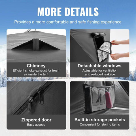 Portable Ice Shelter, 3-4 Person Pop-Up Ice Fishing Tent, 35 Square Feet Fishable Area, Ice Shanty for Winter Fishing, Waterproof Oxford Ice Cube with Anchors/Ropes/Carrying Bag, 71"x71", Black
