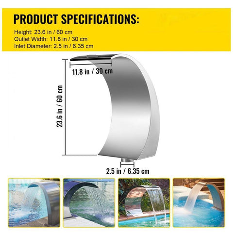 Stainless Steel Pool Fountain 17.7 x 11.8 x 23.6 inches Pool Fountain Silver Pool Fountains for In Ground Pools Garden Outdoor Waterfalls Sheer Descent Pond Water Feature