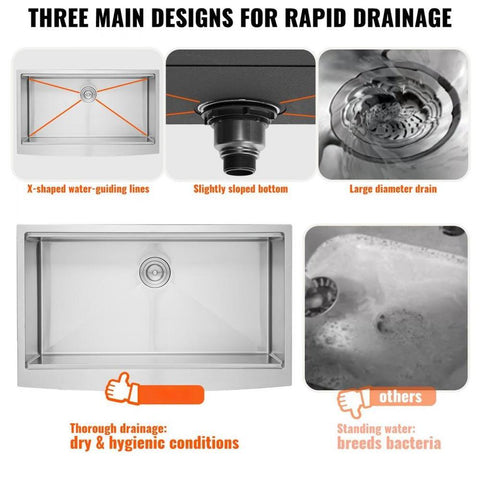 Farmhouse Kitchen Sink, 304 Stainless Steel Drop-In Sinks, Single Bowl Basin with Ledge & Accessories, Household Dishwasher Sinks for Workstation, Prep Kitchen, and Bar Sink, 30 inch