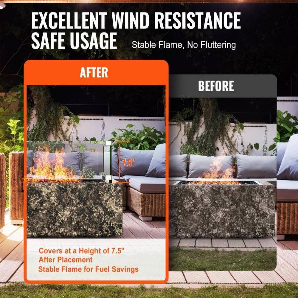 Gas Fire Pit Wind Guard for Square Fire Table, 19 x 19 x 7.5 inch Clear Tempered Wind Guard for Firepits, 0.31 inch Thick Square Glass Shield, Glass Panel with Hard Corner Bracket & Feet