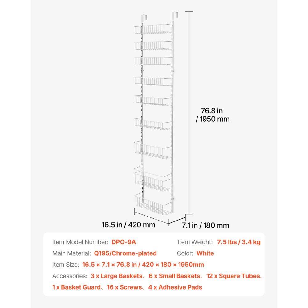 9-Tier Over the Door Pantry Organizer Hanging Storage Rack Adjustable Kitchen