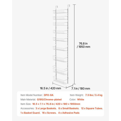 9-Tier Over the Door Pantry Organizer Hanging Storage Rack Adjustable Kitchen
