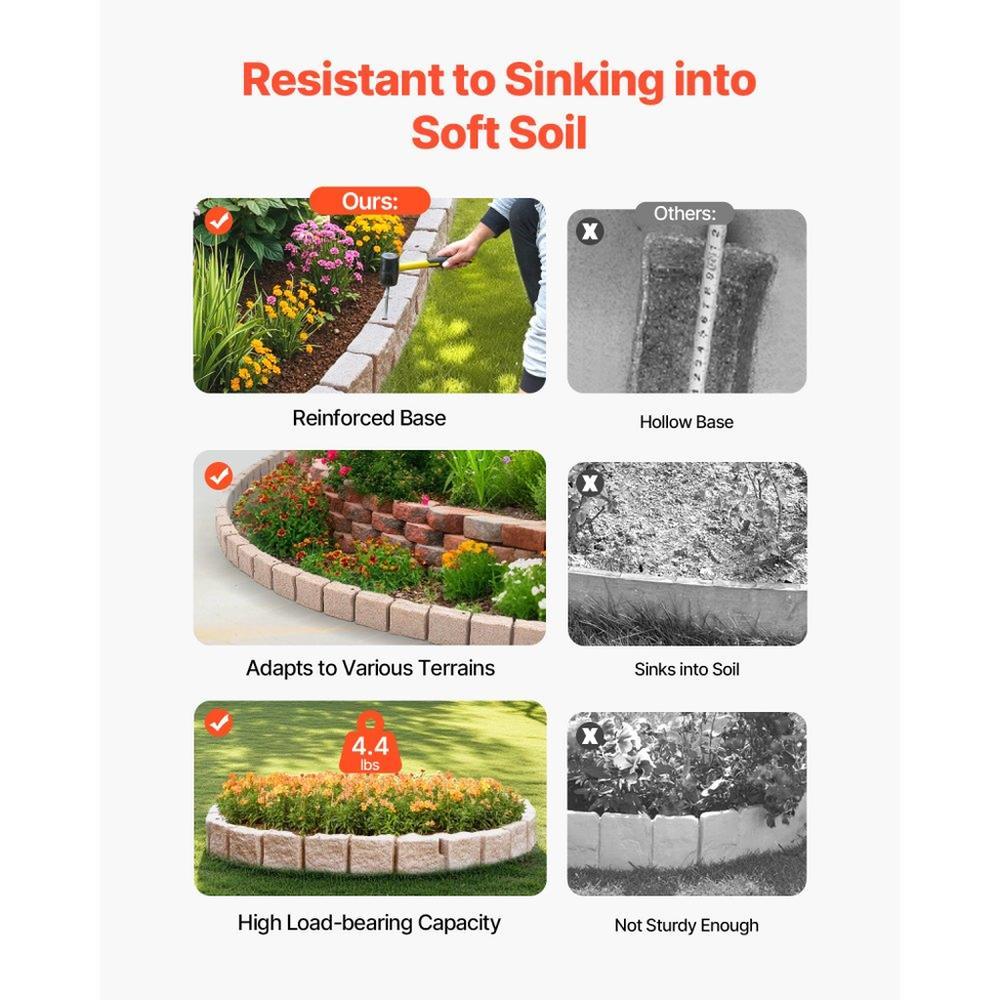 Faux Stone Landscape Edging 46.8 x 3.9 in Realistic Lawn Edging, Flexible Brick-Sized Garden Edging Border with Anchoring Spikes, Fade-Resistant Yard Edging for Driveways Walkway Beige