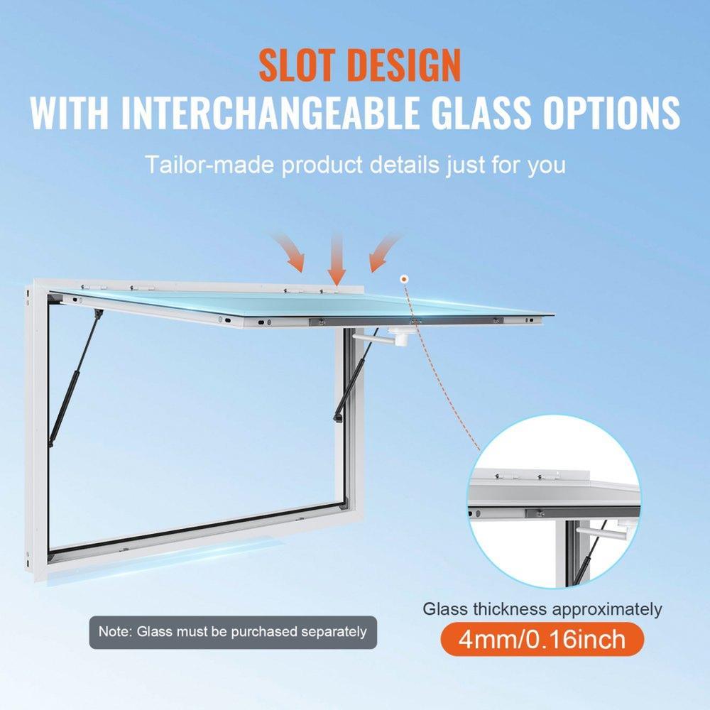 Concession Window 60"x36", Aluminum Alloy Food Truck Service Window with Awning Door & Drag Hook, Up to 85 Degrees Stand Serving Window for Food Trucks Concession Trailers, Glass Not Included