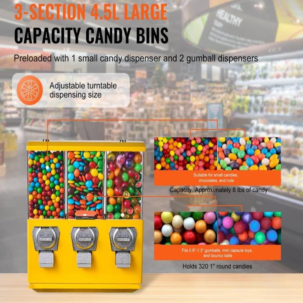 Gumball Machine Vending Coin Bank Vintage Candy Dispenser Stand Yellow