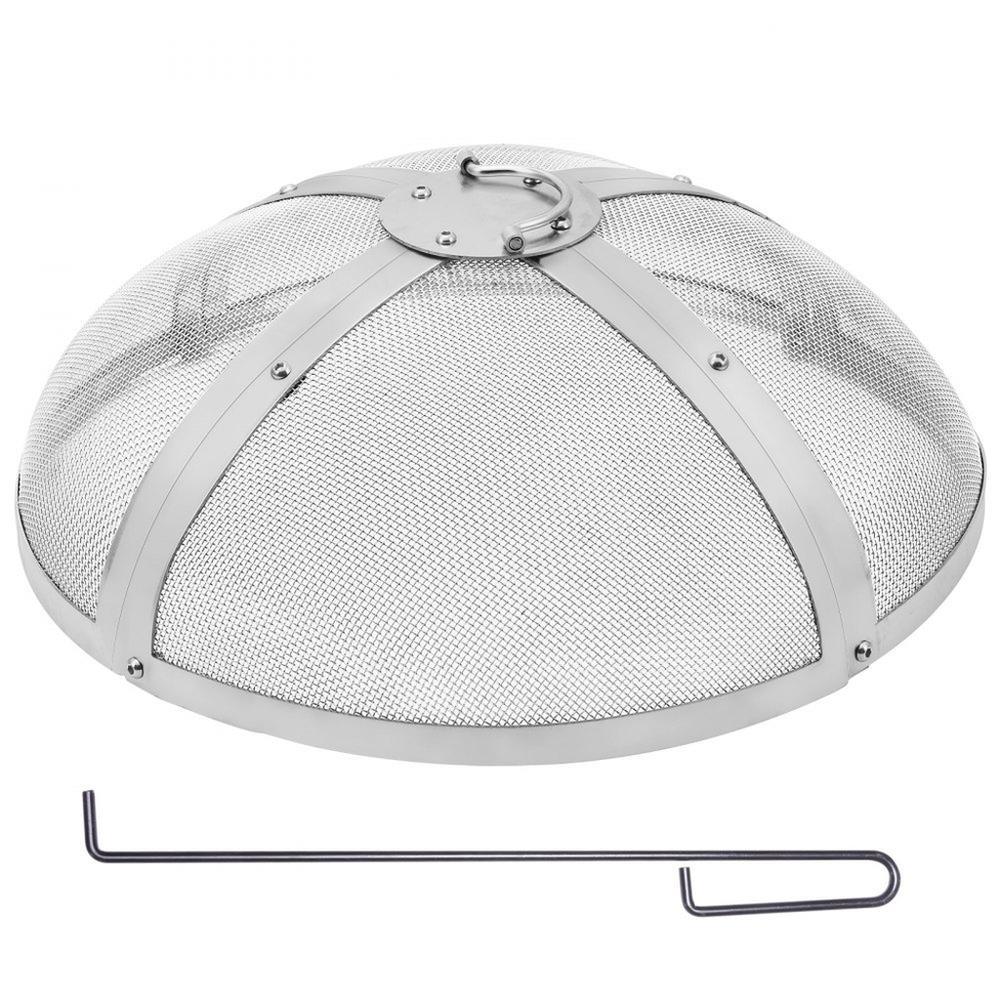 Fire Pit Spark Screen Round 27", Reinforced Heavy Duty Steel Metal Cover, Outdoor Firepit Lid, Easy-Opening Top Screen Covers Round with Ring Handle for Outdoor Patio Fire Pits Backyard