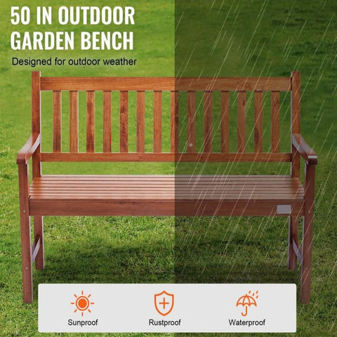 Outdoor Bench, 50 inches Wood Garden Bench for Outdoors, Outdoor Garden Park Bench with Backrest and Armrests, 800 lbs Load Capacity Bench, Patio Bench for Garden, Park, Yard, Front Porch