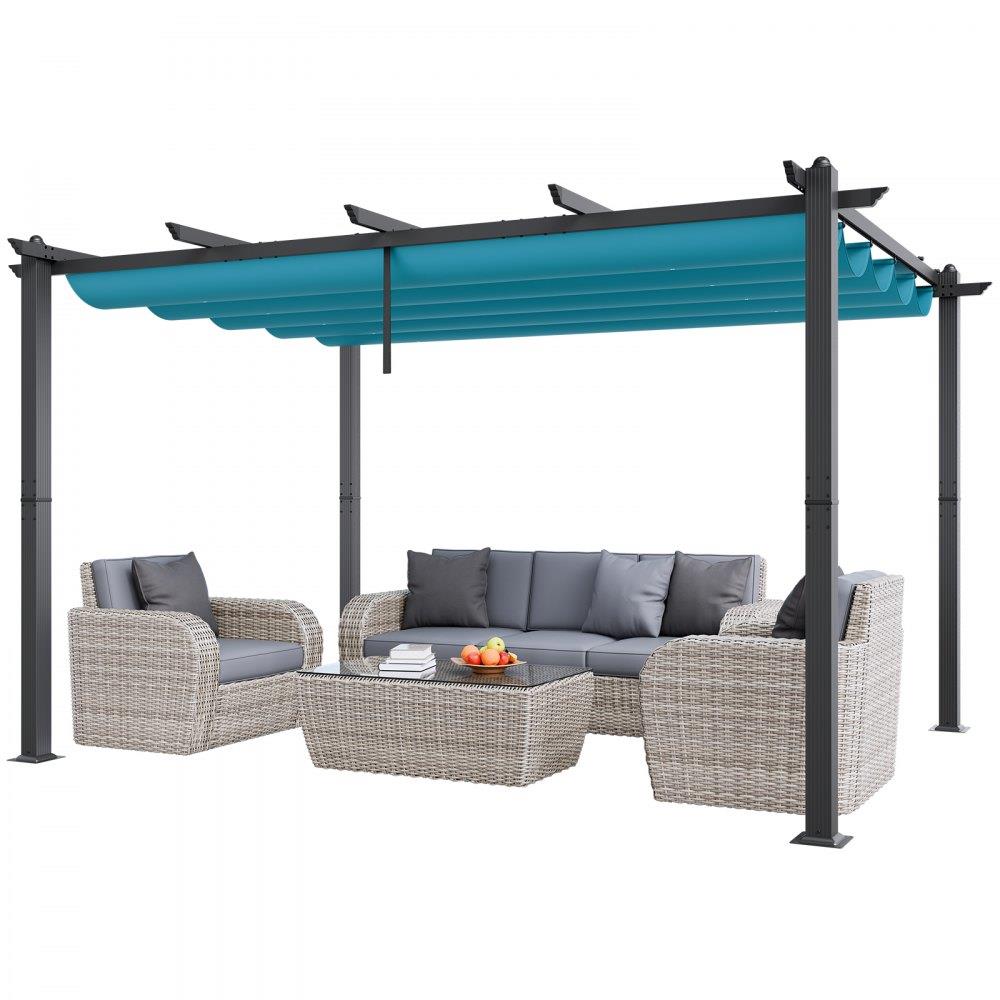 10'x13' Outdoor Retractable Pergola with Sun Shade Canopy Aluminum Bule
