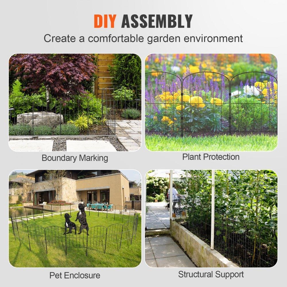 Garden Fence, 24in(H) x30ft(L) Animal Barrier Fence, Underground Decorative Garden Fencing with 2 Inch Spike Spacing, Metal Dog Fence for the Yard and Outdoor Patio, 28 Pack