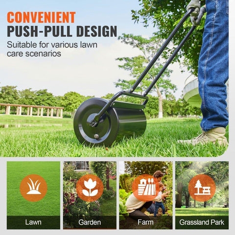 Lawn Roller 13 Gallon Sand or Water Filled Steel Sod Roller with Easy Turn Plug and U Shaped Handle for Lawn Garden Farm and Park Black