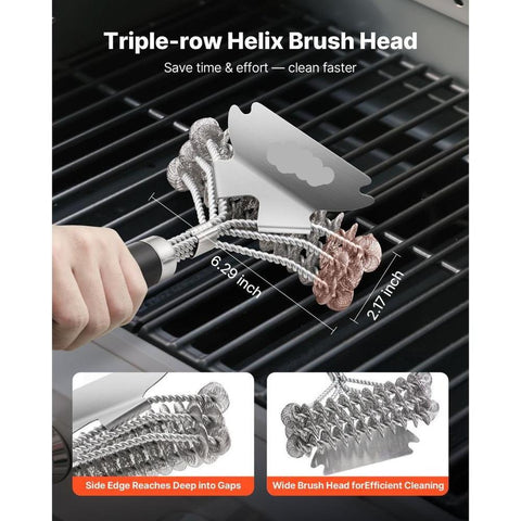  Grill Brush and Scraper, BBQ Brush for Outdoor Grills, Stainless Steel Woven Wire, Bristle Free Barbecue Brushes for Porcelain, Charcoal, Grate Cleaner Grill Accessories, 17 in