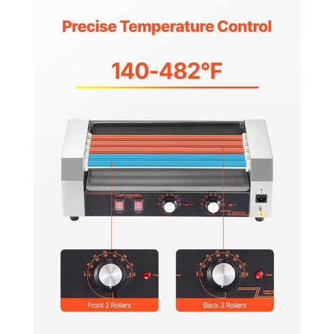 Hot Dog Roller, 12 Hot Dog 5 Rollers, Stainless Steel Sausage Grill Cooker, 750W Hot Dog Machine with Dual Temp Control, Removable Oil Drip Tray, for Party Home Commercial