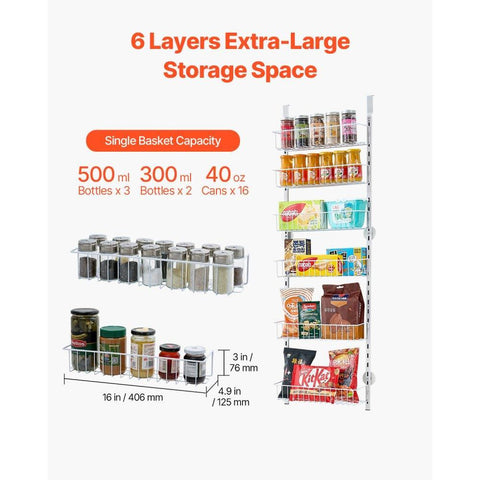 6-Tier Over the Door Pantry Organizer Hanging Storage Rack Adjustable Kitchen