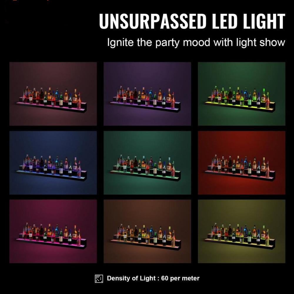 LED Lighted Liquor Bottle Display Bar Shelf RF & App Control 60" 2-Step