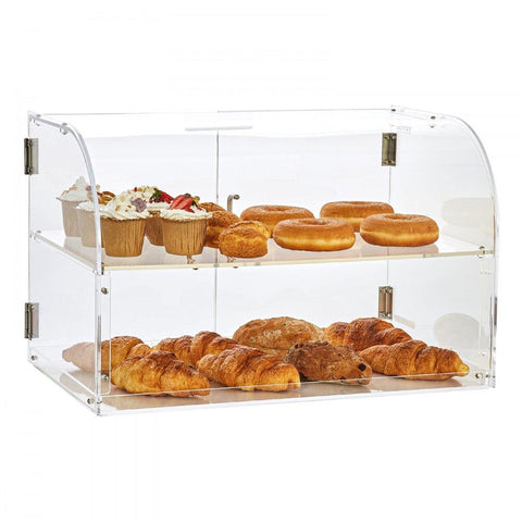 Pastry Display Case, 2-Tier Commercial Countertop Bakery Display Case, Acrylic Display Box with Rear Door Access & Removable Shelves, Keep Fresh for Donut Bagels Cake Cookie, 22"x14"x14"