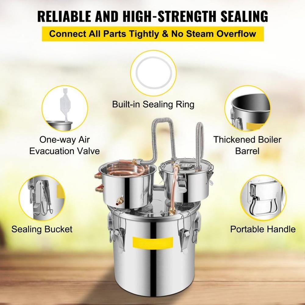 Alcohol Still, 5 Gallon, Stainless Steel Alcohol Distiller with Copper Tube & Build-in Thermometer & Water Pump, Double Thumper Keg Home Brewing Kit, for DIY Whiskey Wine Brandy