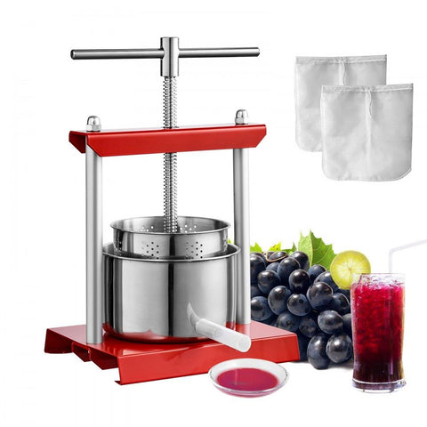 Fruit Wine Press, 1.6 Gallon/6L, 2 Stainless Steel Barrels, Manual Juice Maker, Cider Apple Grape Tincture Vegetables Honey Olive Oil Making Press with T-Handle for Outdoor, Kitchen, and Home