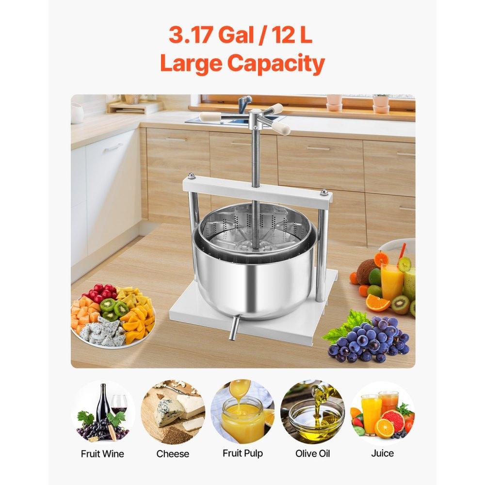 Fruit Wine Press Manual Press for Wine Making 3.17 Gal/12L Stainless Steel