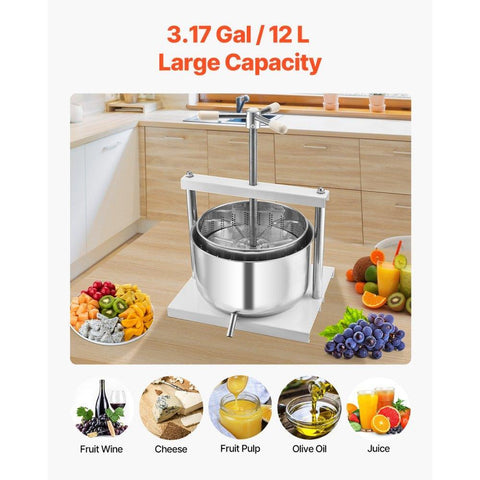 Fruit Wine Press Manual Press for Wine Making 3.17 Gal/12L Stainless Steel