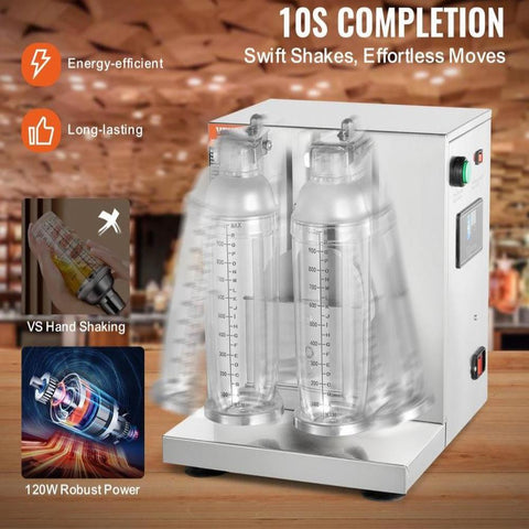 Milkshake Maker Machine, 120W Commercial Milk Tea Shaker Machine, Double Head Milk Shake Mixer Machine, 0-180s Adjustable Milkshake Blender, with 1 L PC Cup, for Milk Tea Store
