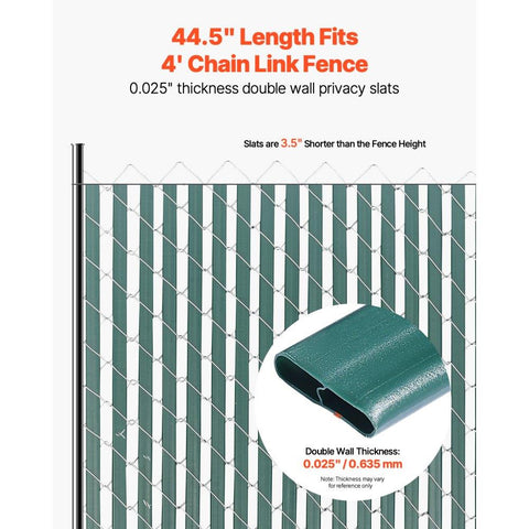 Bottom Locking Privacy Slats, Double-Wall Vertical Bottom-Locking Slats for Chain-Link Fence, High-Density HDPE Chain Link Slats Ideally Fit 4' High Fence for Garden, Farm, Sports Field(Green)