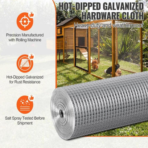 Hardware Cloth, 1/2 inch 48in x 50 ft 19 Gauge, Hot Dipped Galvanized Wire Mesh Roll, Chicken Wire Fencing, Wire Mesh for Rabbit Cages, Garden, Small Rodents