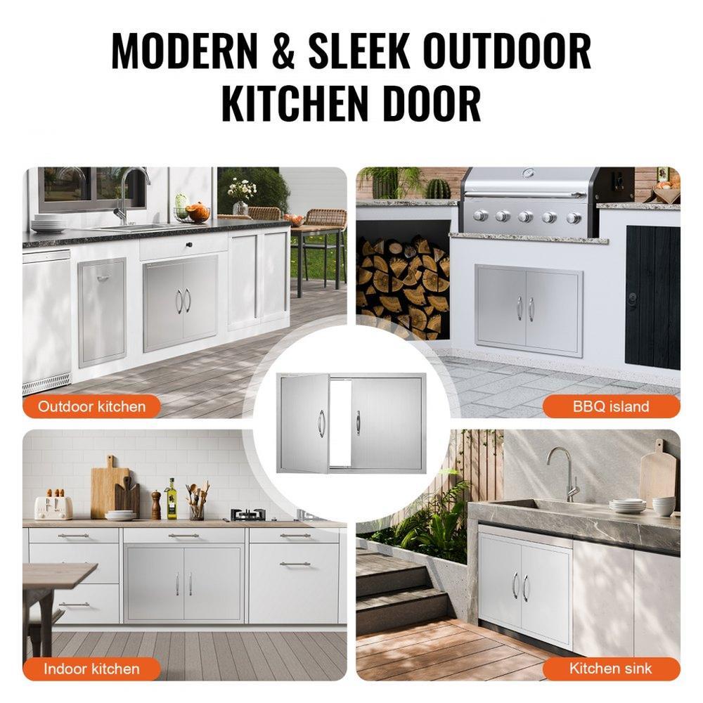BBQ Access Door, 33W x 22H Inch Double Outdoor Kitchen Door, Stainless Steel Flush Mount Door, Wall Vertical Door with Handles, for BBQ Island, Grilling Station, Outside Cabinet