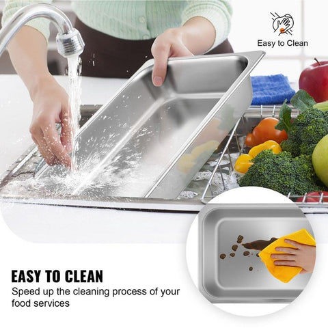 6 Pack Steam Table Pans Full Size 209 x 128 x 39 in 13L Stainless Steel Deep Food Pan Container Anti Jam Hotel Pans Oven Tray