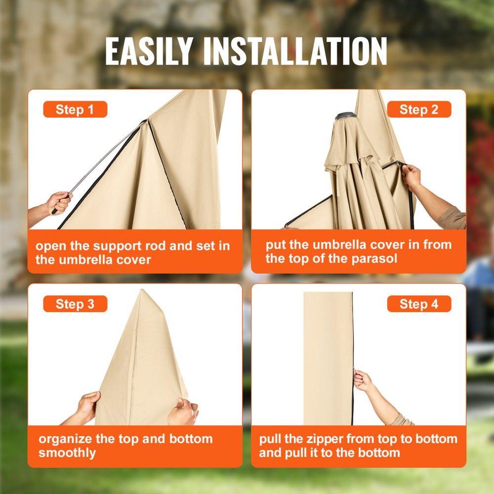 Patio Umbrella Cover for 7ft to 13ft Offset Umbrellas, Water Resistant PU 2000mm, Outdoor Umbrella Cover with Zipper and Rod, Beige