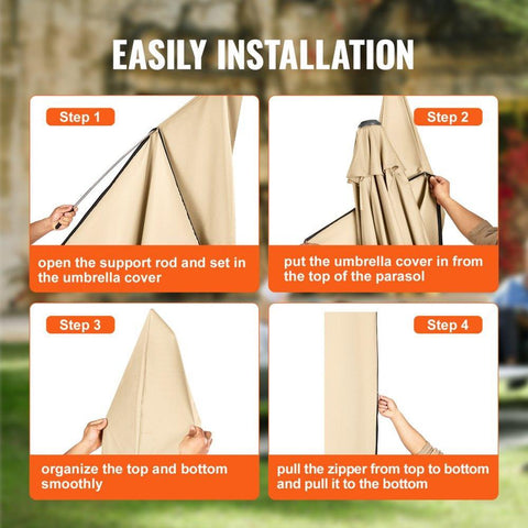 Patio Umbrella Cover for 7ft to 13ft Offset Umbrellas, Water Resistant PU 2000mm, Outdoor Umbrella Cover with Zipper and Rod, Beige