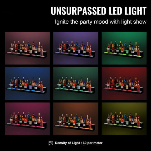 LED Lighted Liquor Bottle Display Bar Shelf RF App Control 48in 2 Step Remote Controlled Bar Shelf