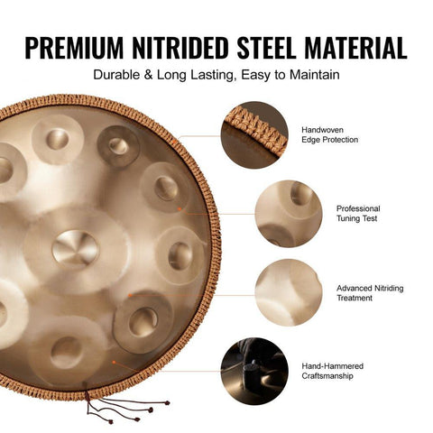 Handpan Drum 22 in 10 Notes D Minor Hand Drum Instrument with Mallet
