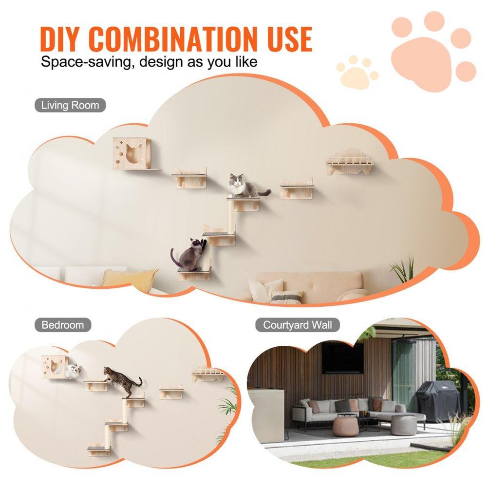 Wall Mounted Cat Shelves Tree with Jumping Boards Nest Furniture Set of 5