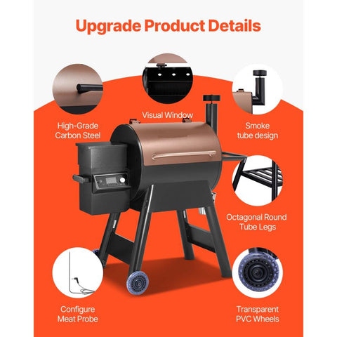 Wood Pellet Grill Smoker, 8 in 1 BBQ Grills for Outdoor Cooking, 575 Square Inches Cook Area Electric Smokers, with WiFi-app Control, LCD Screen Controller, Meat Probe, 500°F Max Temperature